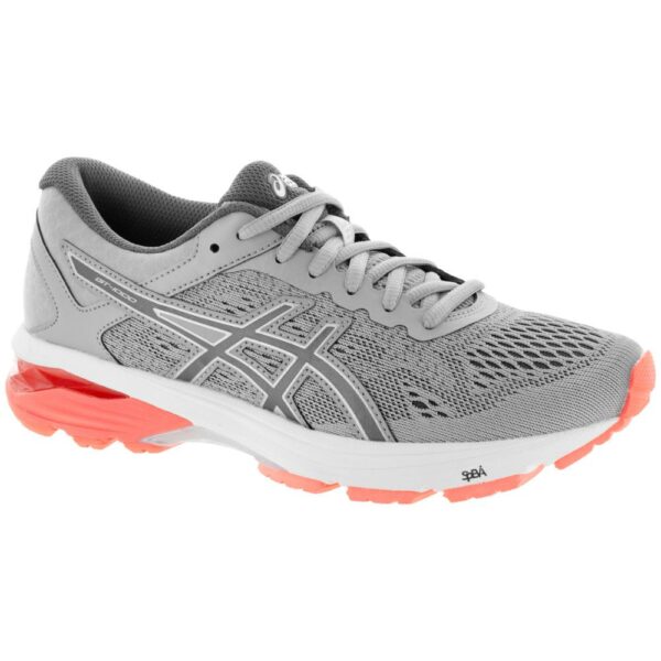 ASICS GT-1000 6 Women's Running Shoes Mid Grey/Carbon/Flash Coral Size 6 Width D - Wide