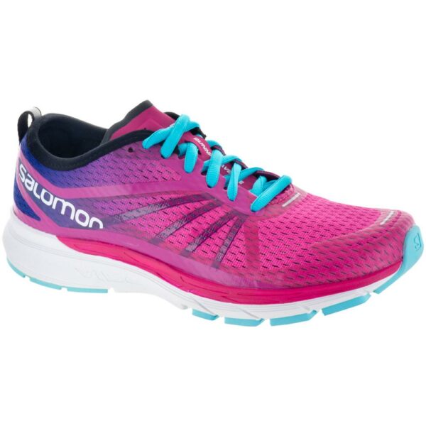 Salomon Sonic RA Pro Women's Running Shoes Pink Yarrow/Surf The Web/Blue Curacao Size 7.5 Width B - Medium