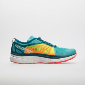 Salomon Sonic RA Women's Running Shoes Blue Curacao/Safety Yellow/Fiery Coral Size 6.5 Width B - Medium